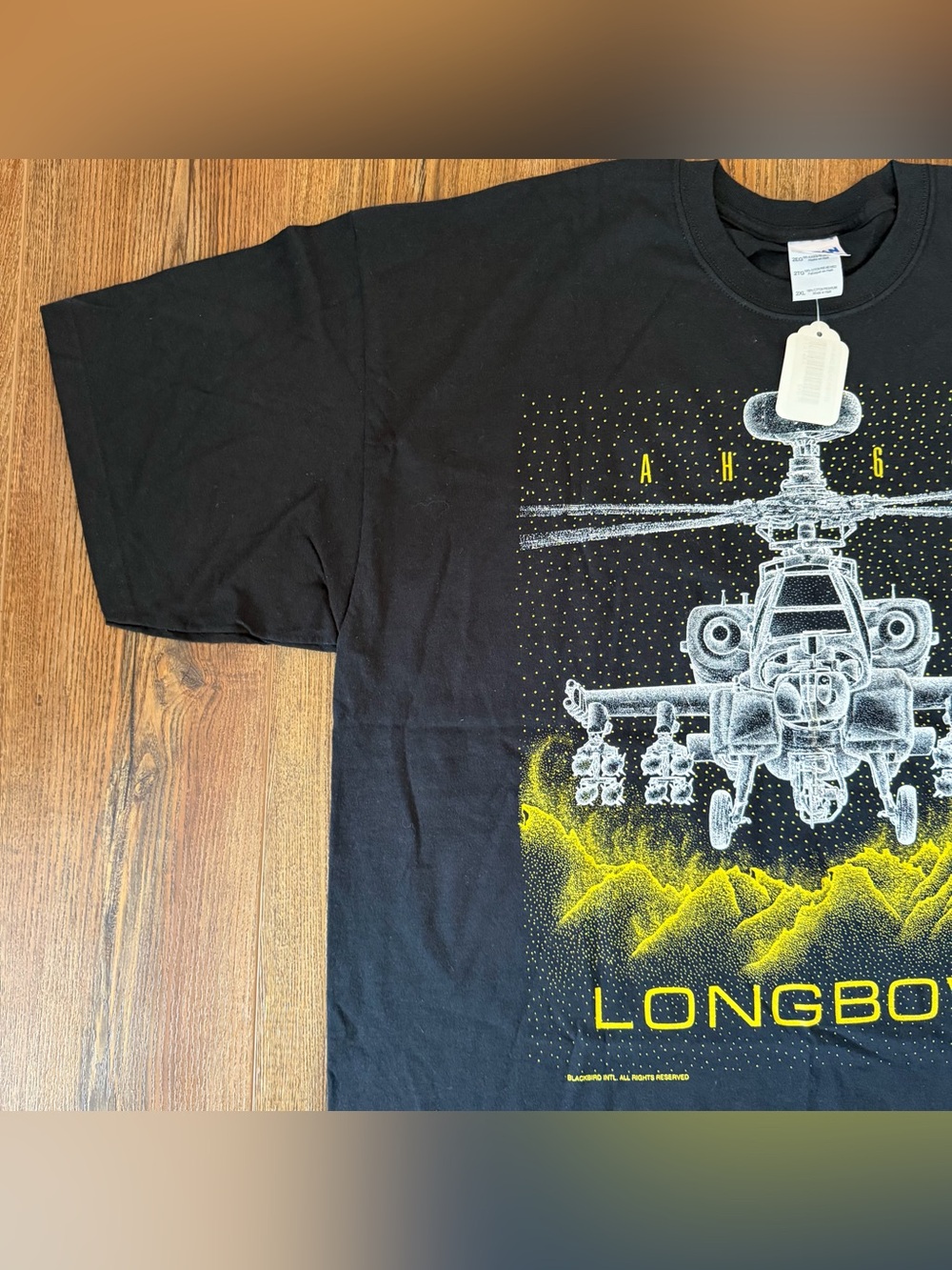 Vintage Military Mens Tshirt 64 Longbow Blackbird Helicopter Black Size 2XL - Picture 10 of 16